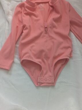 Carter's Coral Pink Ribbed Long-Sleeve One-Piece
